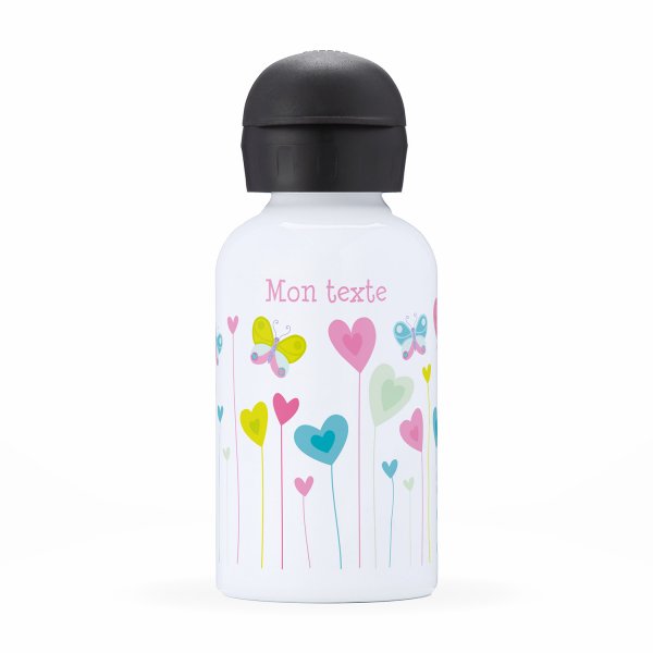 Children's personalized insulated water bottle - Flowers and hearts