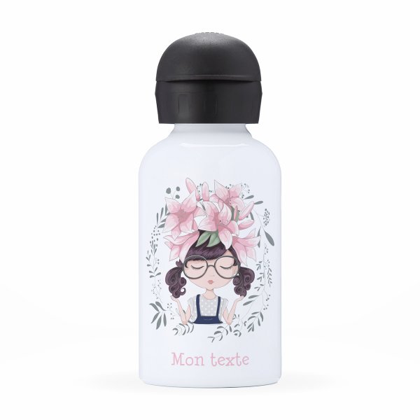 Children's personalized insulated water bottle - Girl and flowers