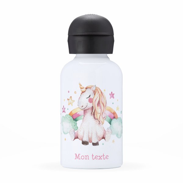 Children's personalized insulated water bottle - Unicorn, cloud and rainbow