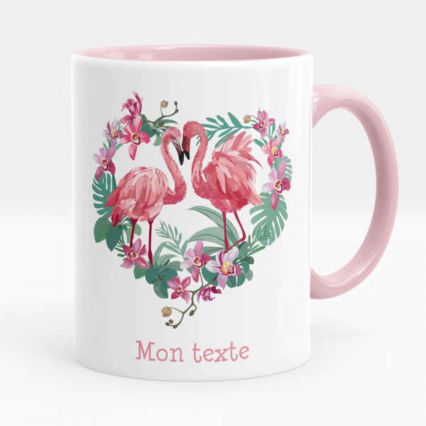 Personalized cup - Flamingos and heart