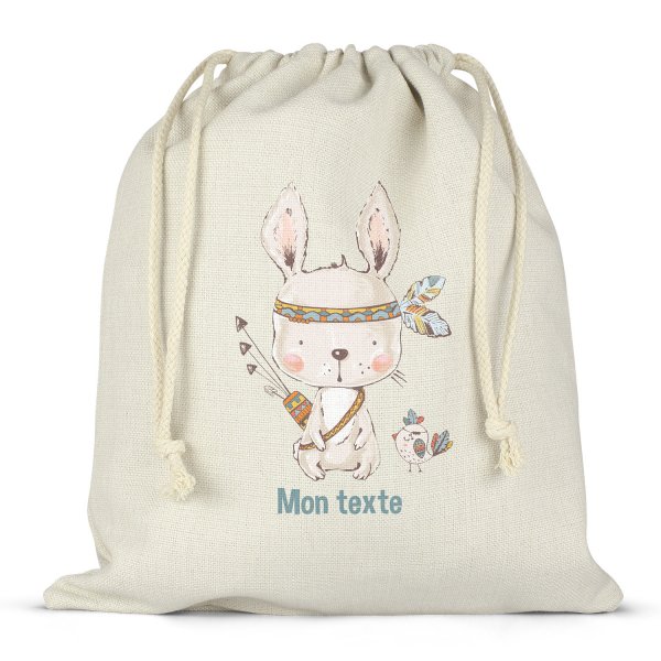 Personalized drawstring lunch box bag - American Indian bunny