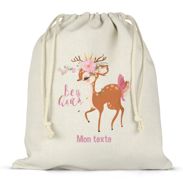 Personalized drawstring lunch box bag - Be the Queen fawn