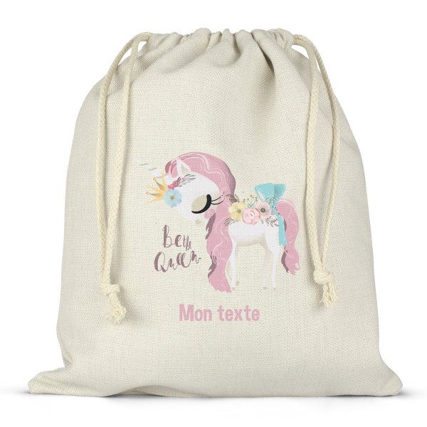 Personalized drawstring lunch box bag - Be the Queen unicorn