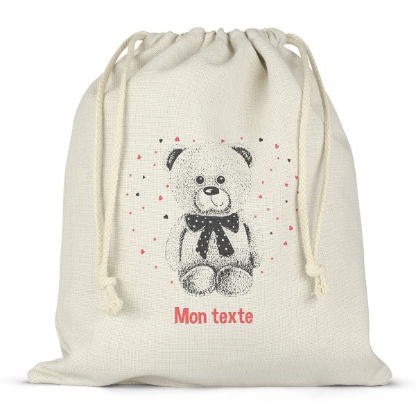 Personalized drawstring lunch box bag - Bear and hearts