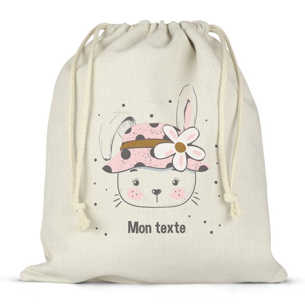 Personalized drawstring lunch box bag - Bunny and flowers