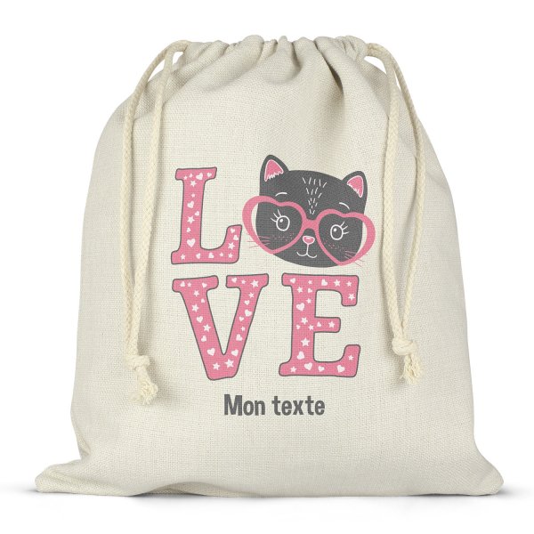 Personalized drawstring lunch box bag - Cat love