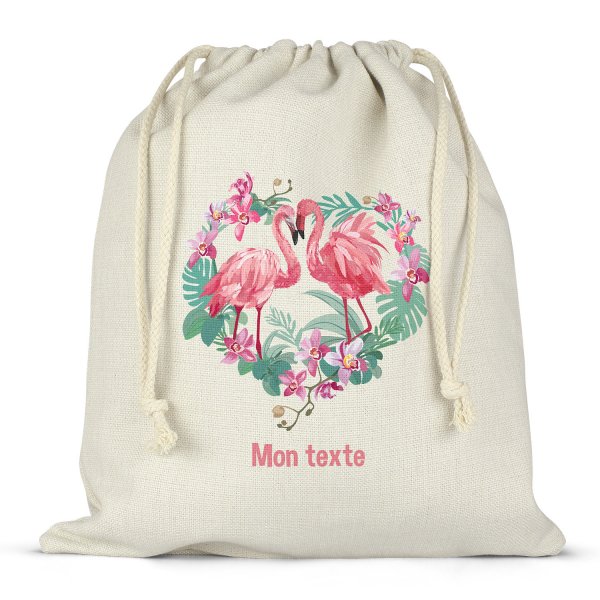 Personalized drawstring lunch box bag - Flamingos