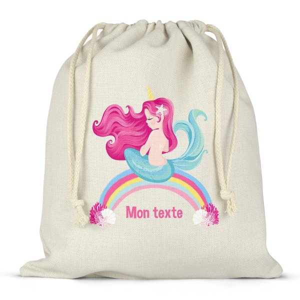 Personalized drawstring lunch box bag - Rainbow mermaid