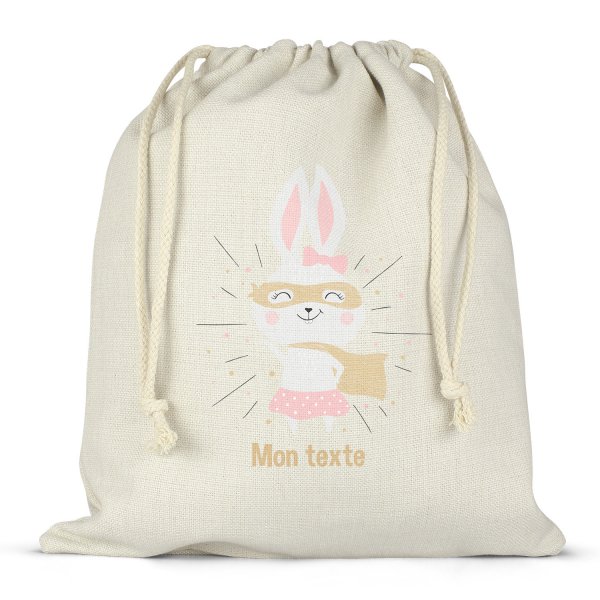 Personalized drawstring lunch box bag - Superhero bunny