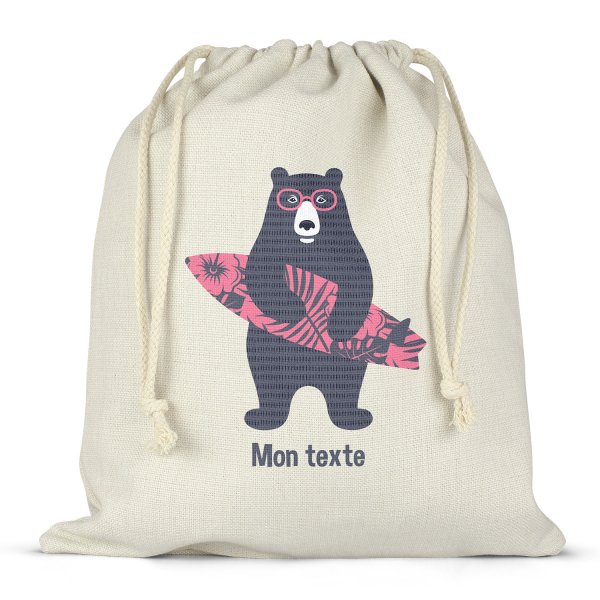 Personalized drawstring lunch box bag - Surfer bear