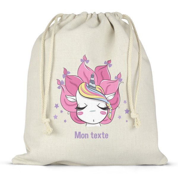 Personalized drawstring lunch box bag - Unicorn and stars