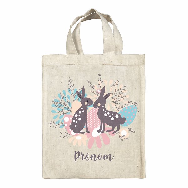 Personalized Easter tote bag - Bunnies and eggs