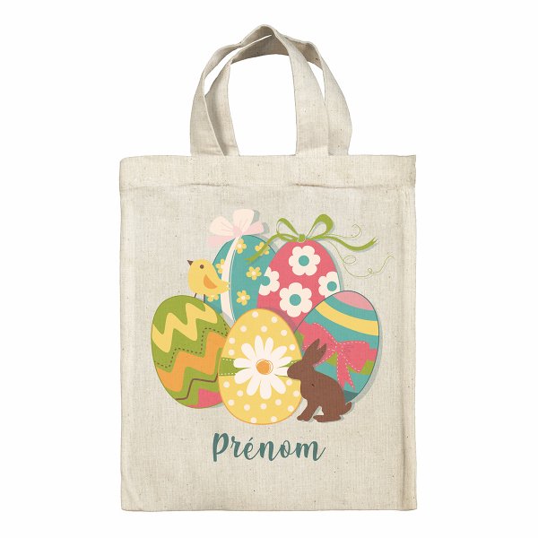 Personalized Easter tote bag - Bunny and eggs