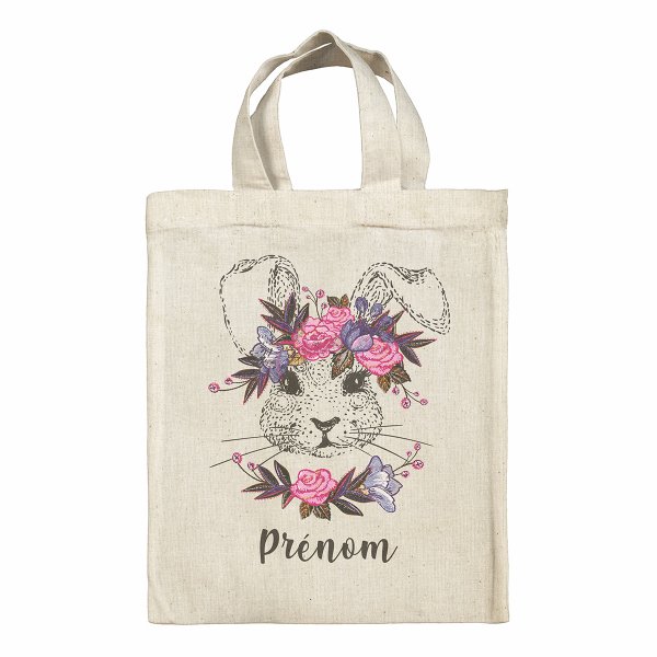 Personalized Easter tote bag - Bunny and flowers