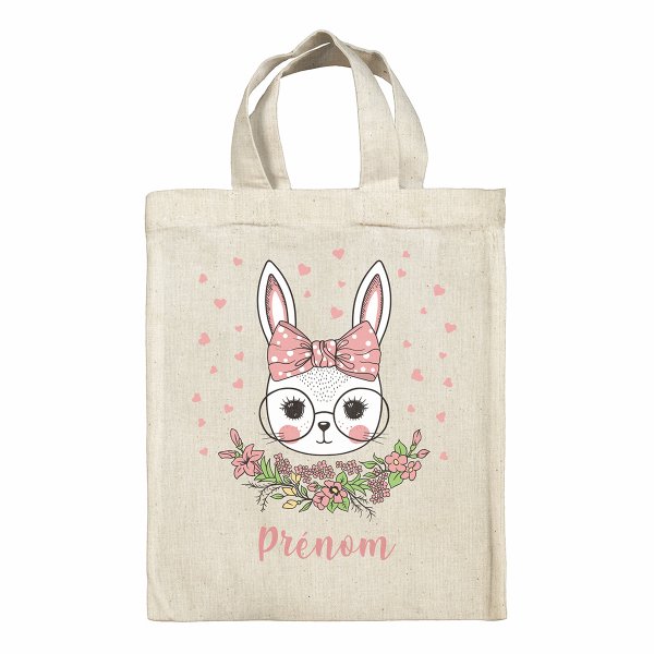 Personalized Easter tote bag - Bunny and hearts