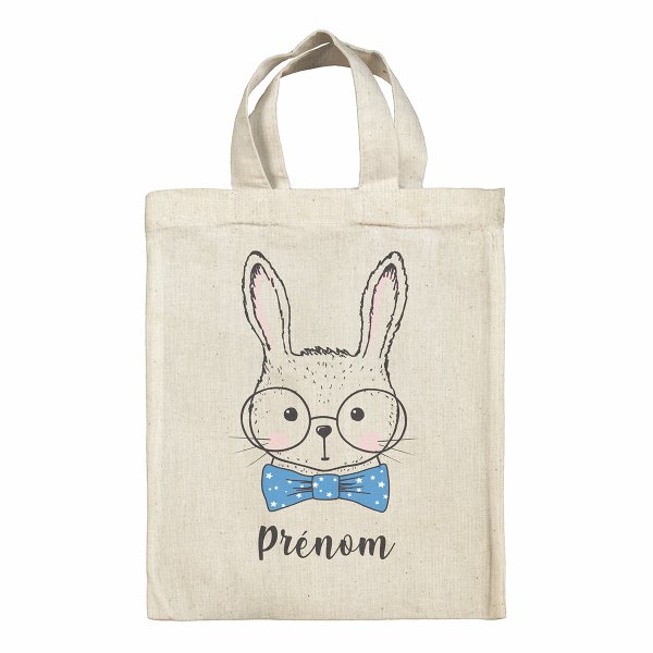 Personalized Easter tote bag - Bunny wearing glasses