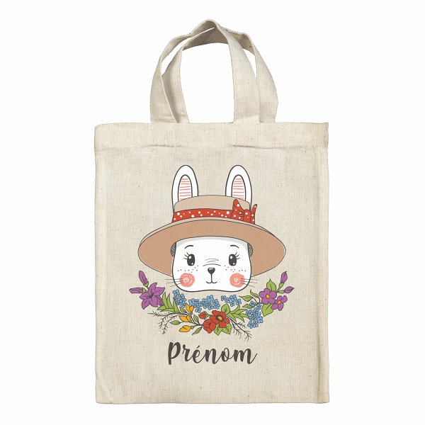 Personalized Easter tote bag - Bunny with hat