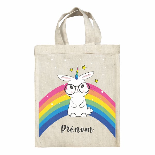 Personalized Easter tote bag - Rainbow bunny