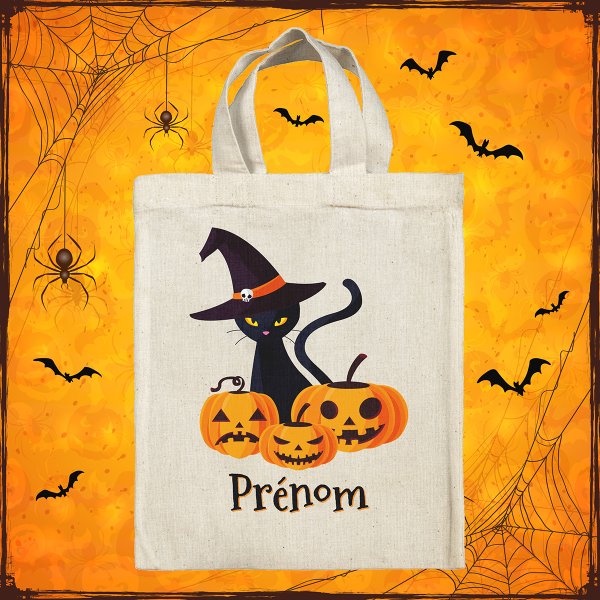 Personalized Halloween tote bag - Witch cat