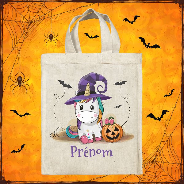 Personalized Halloween tote bag - Witch unicorn