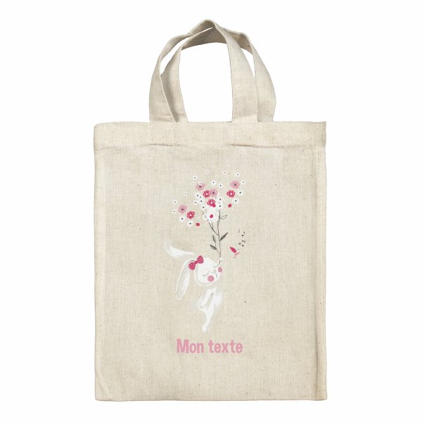 Personalized lunch box tote bag - Bunny and flowers