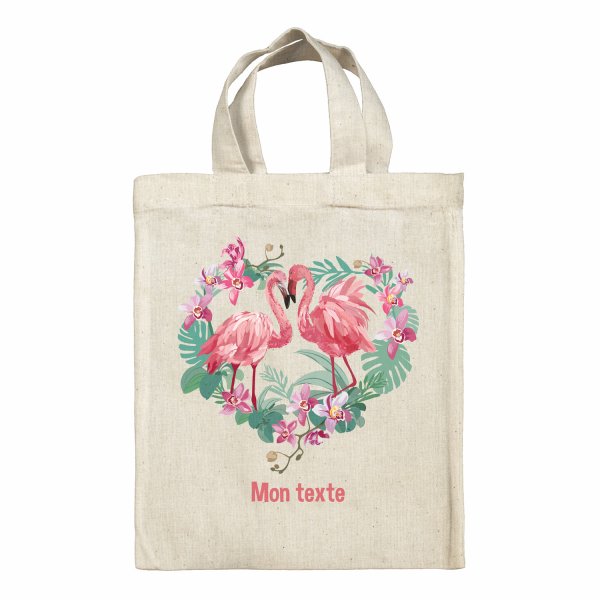 Personalized lunch box tote bag - Flamingos and heart