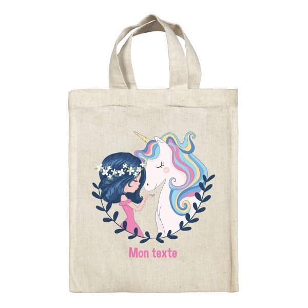 Personalized lunch box tote bag - Girl and unicorn