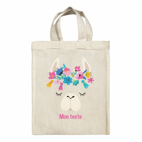 Personalized lunch box tote bag - Llama and flowers