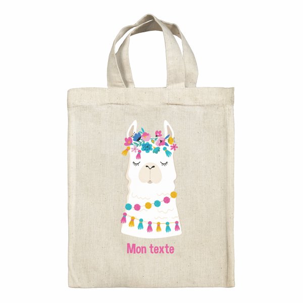 Personalized lunch box tote bag - Llama and flowers