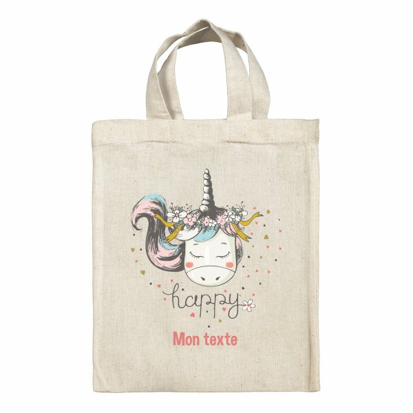 Personalized lunch box tote bag - Unicorn and hearts