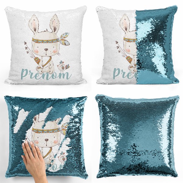 Personalized magic sequin cushion - American Indian bunny