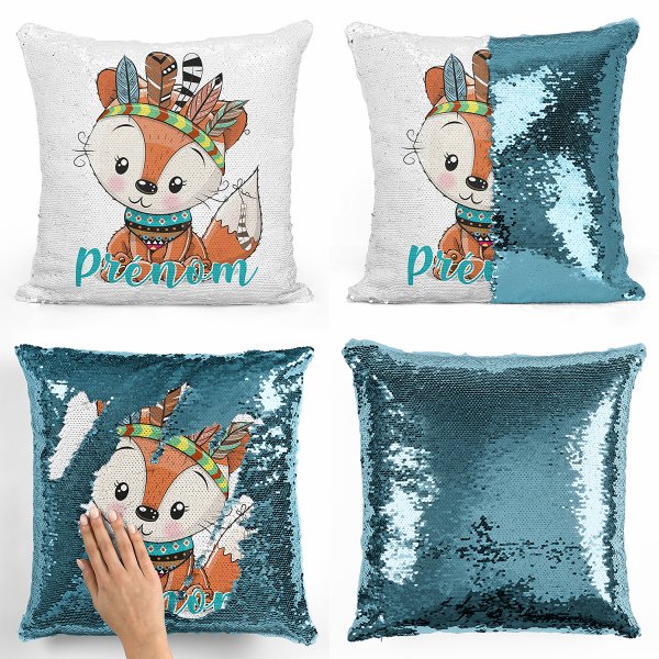 Personalized magic sequin cushion - American Indian fox