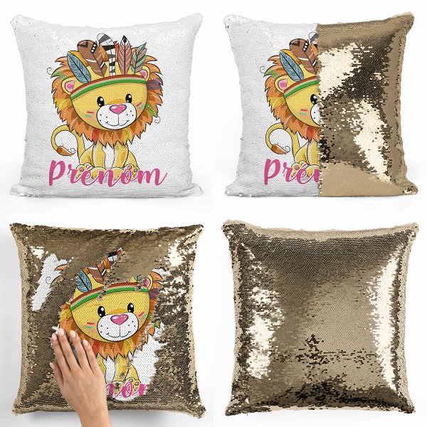 Personalized magic sequin cushion - American Indian lion