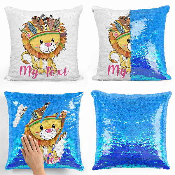 Personalized magic sequin cushion - American Indian lion