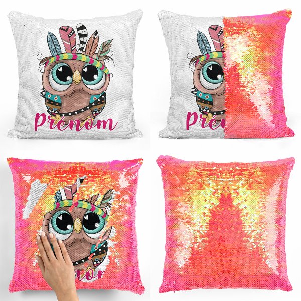 Personalized magic sequin cushion - American Indian owl