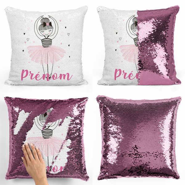 Personalized magic sequin cushion - Ballerina and hearts