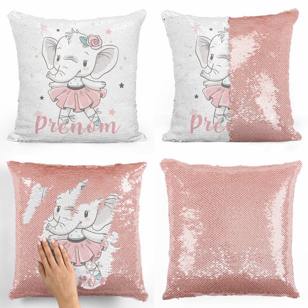 Personalized magic sequin cushion - Ballerina elephant