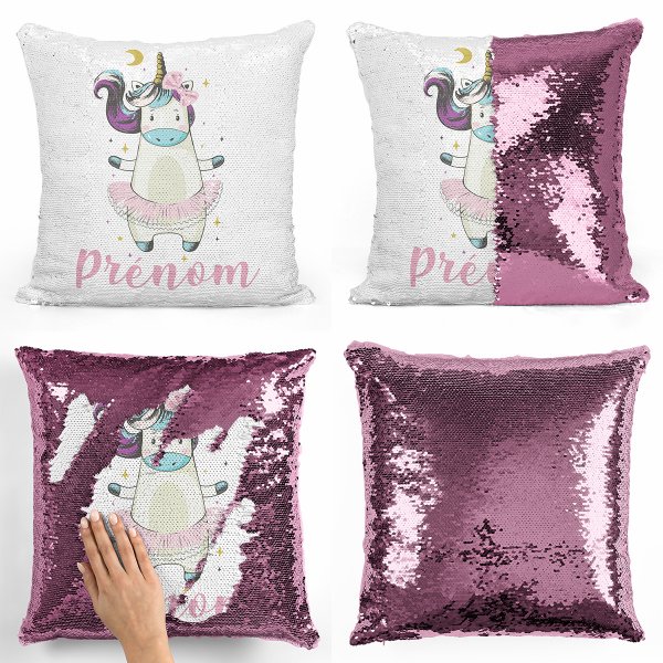 Personalized magic sequin cushion - Ballerina unicorn