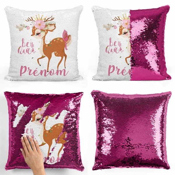 Personalized magic sequin cushion - Be the Queen fawn