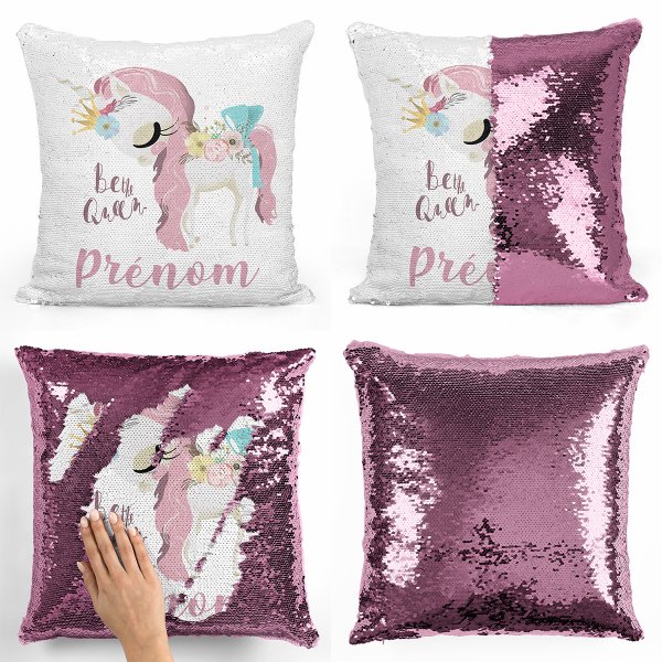 Personalized magic sequin cushion - Be the Queen unicorn