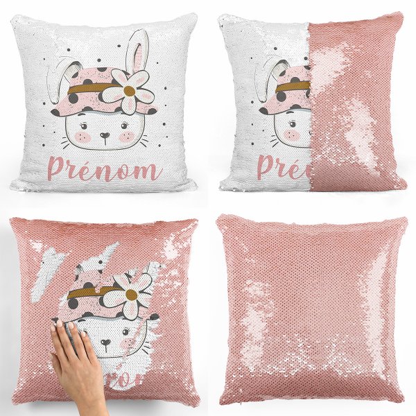 Personalized magic sequin cushion - Bunny and flower