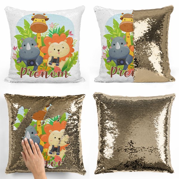 Personalized magic sequin cushion - Jungle animals