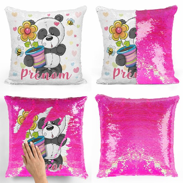 Personalized magic sequin cushion - Panda with flower pot