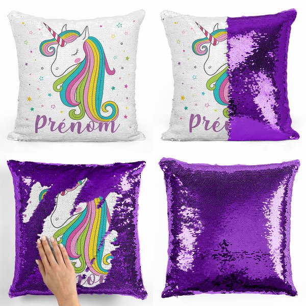 Personalized magic sequin cushion - Pretty unicorn and stars