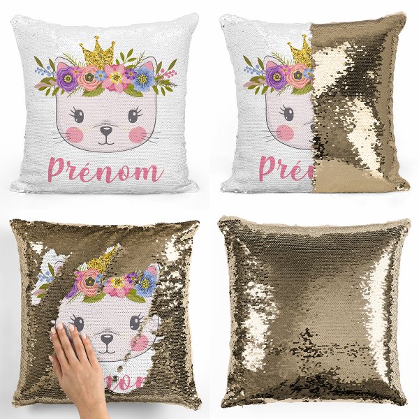 Personalized magic sequin cushion - Princess kitten