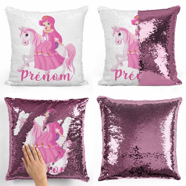 Personalized magic sequin cushion - Princess on a horse