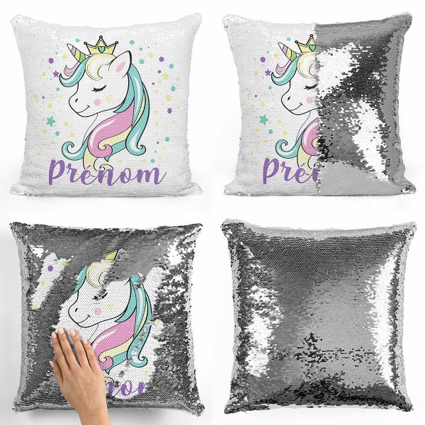 Personalized magic sequin cushion - Princess unicorn