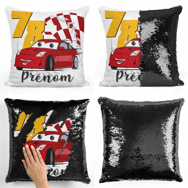 Personalized magic sequin cushion - Race car