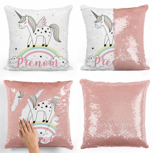 Personalized magic sequin cushion - Rainbow unicorn