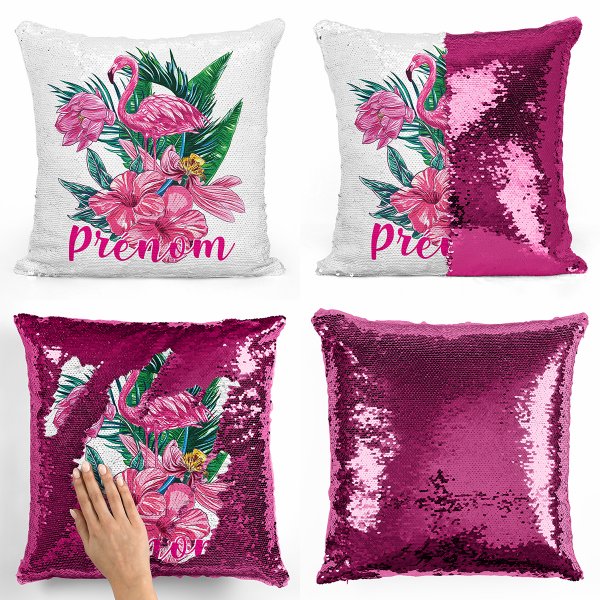 Personalized magic sequin cushion - Tropical flamingo